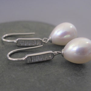 Freshwater Pearl Drop Earrings: Sterling Silver Hook, Bridal Jewelry