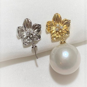 925 Sterling Silver/Gold Flower Pendant Setting for Half Drilled Pearl Mountings,DIY Pendant Drop Bail,Plumeria Peg Pearl Findings (664-NF)