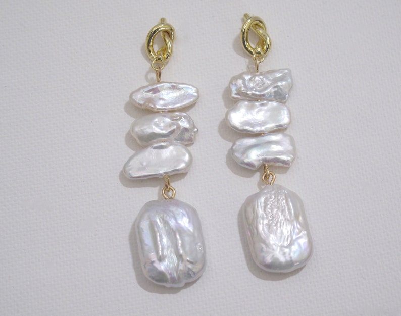 Genuine Natural White Freshwater Pearl w/925 Sterling Gold Post Earring,Pearl Dangle Earring,Designers Natural Pearl Bridal Earring6122-ER image 3