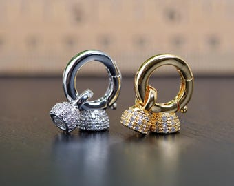 1 SET 14mm Silver/Gold Plated Toggle Clasp w/Paved Clear Cubic Zirconia, DIY Necklace/Jewelry Clasps, Wholesale Pearl Findings (5118-NF)