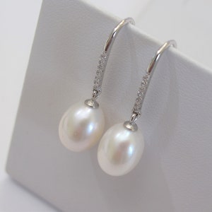 High Quality AAA Freshwater Pearl Earrings, 925 Sterling Silver Hook Drop Pearl Earrings, Bridal Pearl Earrings, June Birthstone (6086-ER)