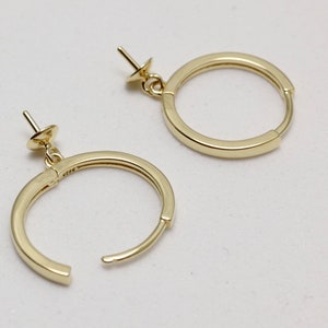 Sterling Silver Hoop Earring Mounts: 14mm Pearl Peg Settings