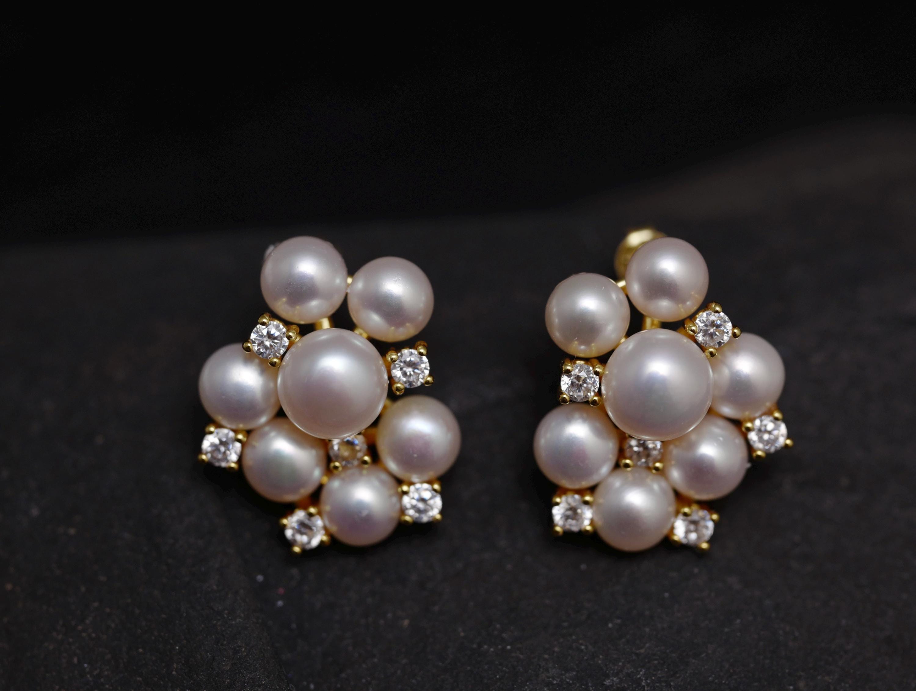 Boucles D'oreilles Argent 925 Or Grappe Avec Perles D'eau Douce Delmaoro - Neuf Avec étiquettes