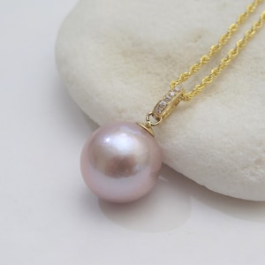 18k Gold Pink Edison Pearl Pendant Necklace: Bridal Jewelry