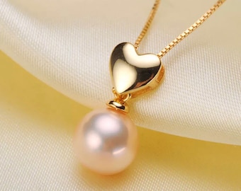 925 Sterling Silver OR Gold Heart Pendant Setting for Half Drilled Pearl Mountings, DIY Pendant Drop Bail,Peg Pearl Mounts Settings (390-NF)