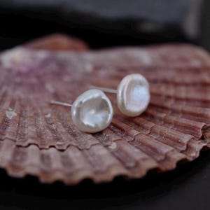 Genuine Natural Freshwater Keshi Pearl Earring Stud, Beautiful Raw Pearl Earrings, Simple White Pearl Stud w/925 Silver/Gold Posts (6170-ER)