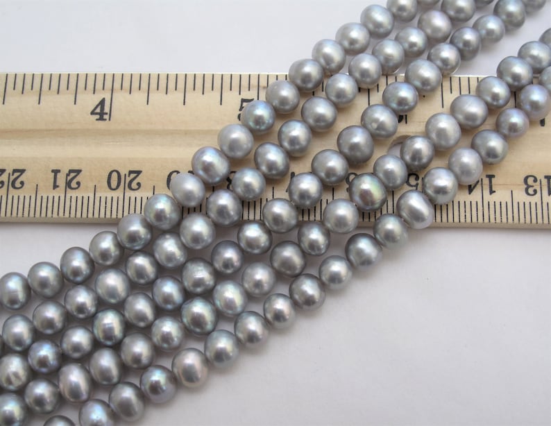 6-6.5mm Silver Gray Potato Pearl Beads Gray Seed Pearls Silver Gray Pearl Beads 727-FP High Luster Genuine Cultured Freshwater Pearls
