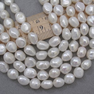 Natural White Freshwater Pearl Beads: Rice Nugget Shape, High Luster
