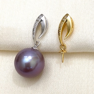 Sterling Silver OR Gold Vermeil Pearl Pendant Bail with CZs Accent: DIY Peg Jewelry Findings for Half Drilled Beads, Craft Mounts (5004-NF)