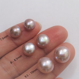 AAAA High Luster Natural Pink FLAT Back Round Button Pearl Beads, Half Drilled Pearl Beads, Genuine Natural Pink Button Pearls (280PK-FP)