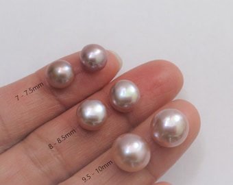 AAAA High Luster Natural Pink FLAT Back Round Button Pearl Beads, Half Drilled Pearl Beads, Genuine Natural Pink Button Pearls (280PK-FP)