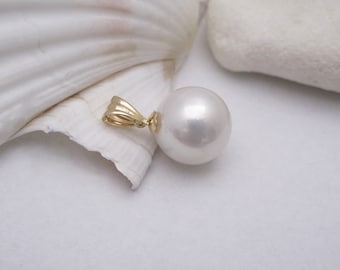 18K Gold Edison Pearl Pendant: 13-13.5mm White Pearl Bridal Necklace