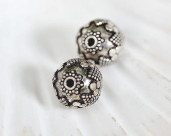 1 PC Sterling Silver Bali Bead : 13.5 x 13.5mm Oxidized Detailed Round Spacer Bead for Jewelry Making Supplies, Limited Edition (5135-SF)
