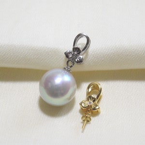 Sterling Silver OR Gold Vermeil Simple Flower Pendant Setting for Half Drilled Pearls : DIY Jewelry Findings, Peg Mounting Supplies (417-NF)