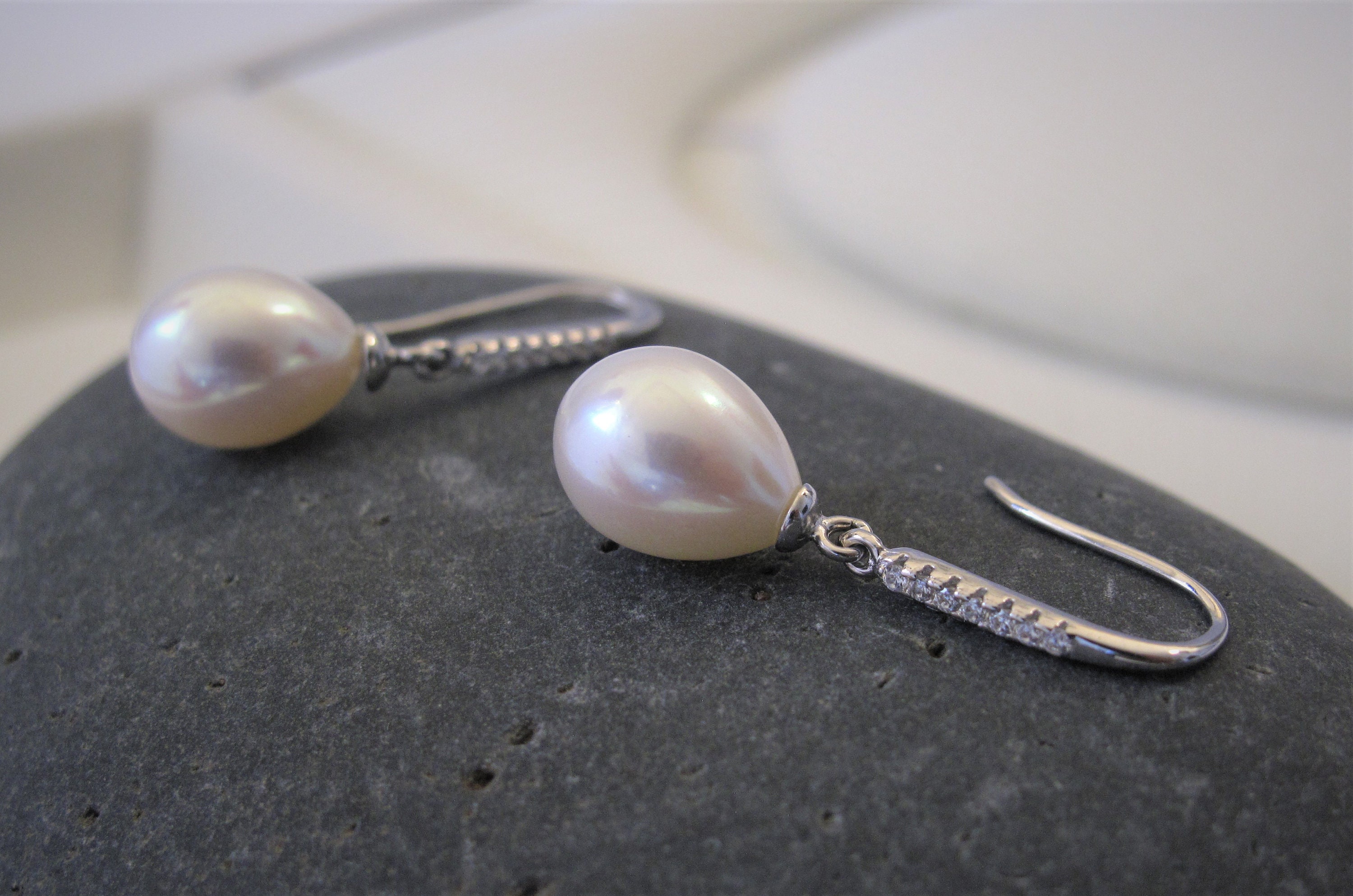Orecchini Pendenti In Argento 925 Con Perle D'acqua Dolce AAA 9mm, Gioielli Veri In Argento, Perle Naturali Bianche, Dono Perfetto