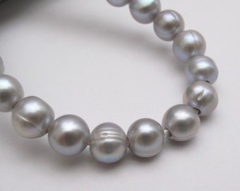Silver Gray Freshwater Pearl Beads: Large Hole Potato/Off Round (8-8.5mm) (337B-LH)