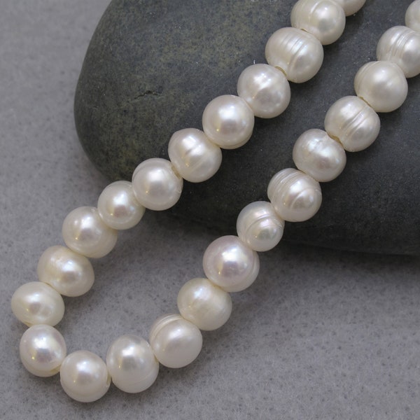 8-9mm Large Hole Natural White Potato Pearl Beads, 2.2mm Hole Size,High Luster Genuine Cultured Natural White Freshwater Pearls(LHP-340)