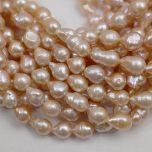 8-9 x 10-14mm Natural Blush/Light Pink Teardrop Baroque Pearl Beads, High Luster Genuine Natural Irregular Teardrop Baroque Pearls (1167-BQ)