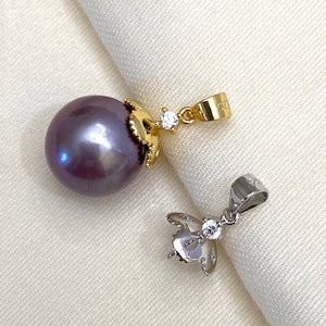 Sterling Silver Pearl Pendant Cap with Cubic Zirconia (7mm)