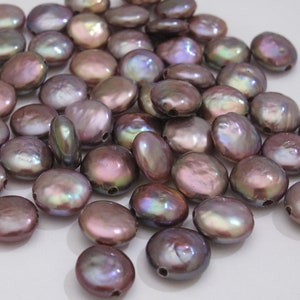 11-12mm Large Hole Rare AAAAA Natural Pink Lustrous Coin Pearl Beads, 2mm Hole BEST Luster & Quality Purple Coin Freshwater Pearls (1001-FP)