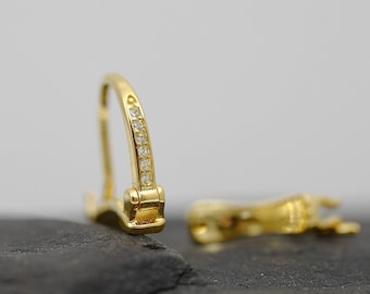 CZ Sterling Silver Or Gold Vermeil Hoop Earring Mounts:Half Drilled Pearl Peg Settings, DIY Jewelry Mounts for Half Drilled Pearls (5017-EF)