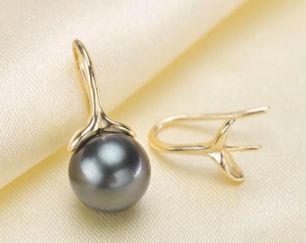 One Pair 925 Sterling Silver/Gold Leaf Hook Earring Findings, DIY Pearl Earring Settings, Half Drilled Pearl Earring Hook Mountings (773-EF)