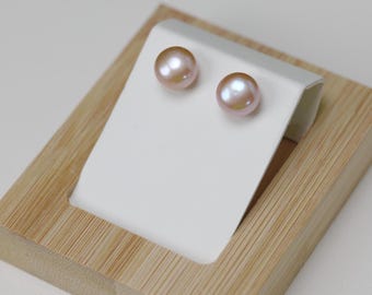 Orecchini con perle d'acqua dolce rosa naturali autentiche da 9-10 mm con perno in argento sterling 925, orecchini a perno con perle rosa, orecchini a perno semplici (6191-ER)