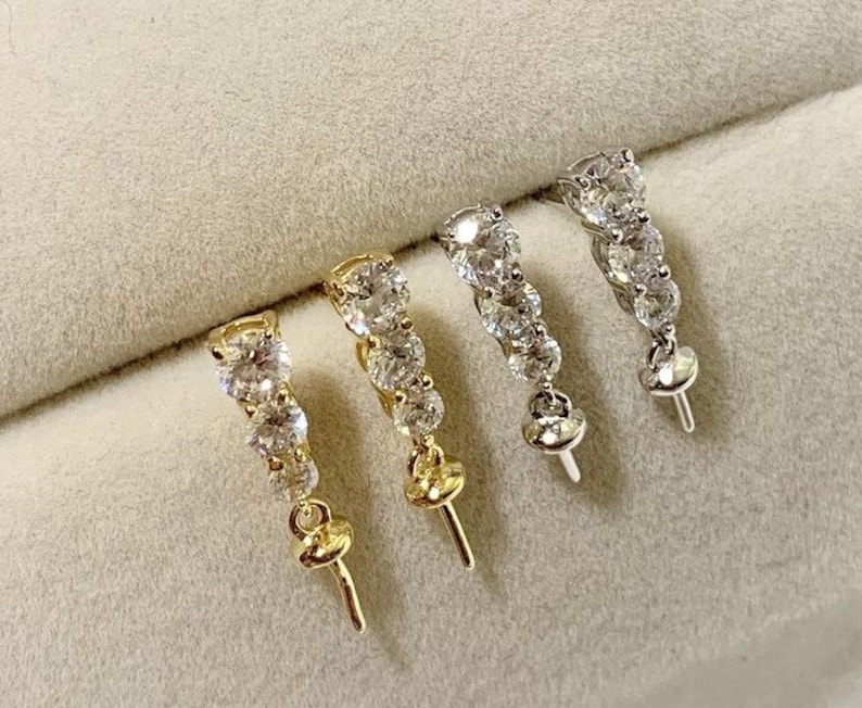 One Pair 925 Sterling Silver Post Earring Findings W/bar Cubic Etsy