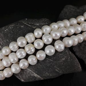 White Ringed Potato Pearl Strand: Genuine Cultured Freshwater Beads