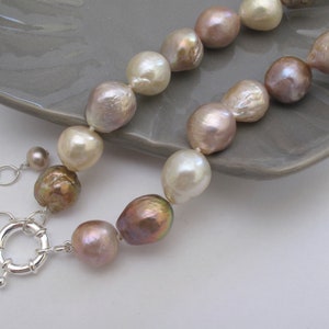 Natural Multi Pink Baroque Pearl Necklace, Genuine Cultured Pearl Necklace, Bridal Pearl Necklace, Hand Knotted Pink Pearl Necklace3096-NK image 1