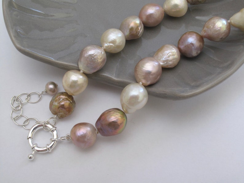 Natural Multi Pink Baroque Pearl Necklace, Genuine Cultured Pearl Necklace, Bridal Pearl Necklace, Hand Knotted Pink Pearl Necklace3096-NK image 1