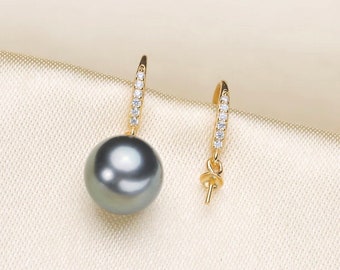 One Pair 925 Sterling Silver OR Gold Hook Earring Findings w/CZs, DIY Earring Mounts, Half Drilled Pearls Hook Earring Setting(EF-453)