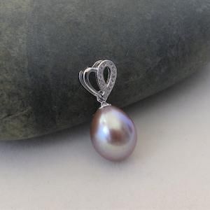 Genuine Pearl Pendant, Bridal Pearl Pendant, 925 Sterling Silver Heart with Natural AAAA Pearl Pendant (Chain Not Included) (NK-3031/256NF)