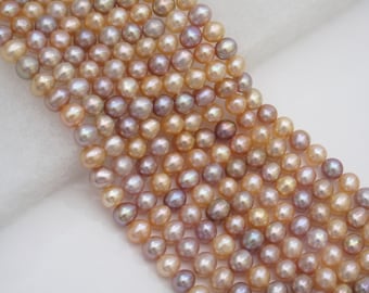 5 x 6 mm wielokolorowy sznur pereł ziemniaczanych w kolorze różowym: lśniące, mieszane, naturalne koraliki słodkowodne do rękodzieła/biżuterii z pereł (1022-FP)