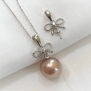 Sterling Silver Bow Pearl Pendant Setting with CZ: DIY Jewelry Finding