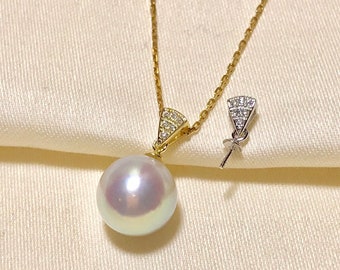 Sterling Silver Triangle Pendant Setting CZ Accent for Half Drilled Pearl Mounts, DIY Pearl Jewelry Findings, Pearl Not Included (424-NF)
