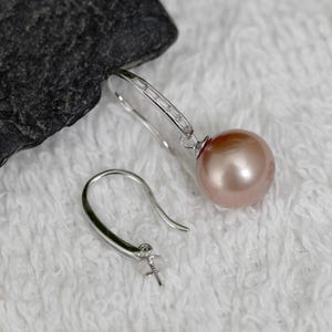One Pair 925 Sterling Silver Hook Earring Findings w/Bar Cubic Zirconia, DIY Earring Mounts,Half Drilled Pearls Stud Earring Setting(EF-527)