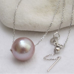 10-11mm Natural Pink Freshwater Edison Pearl Necklace: Adjustable 925 Sterling Silver Threader Chain, Genuine Baroque Pearl (3064-NK)