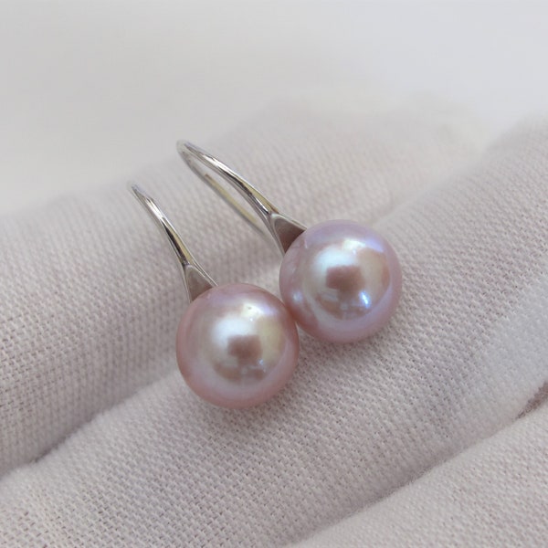 Natural Pink Pearl Earrings w/Solid 925 Sterling Silver Hook,Genuine Cultured Pearl Earrngs,Bridal Earrings,Pink Pearl Drop Earring(6066-ER)