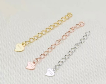 EXTENDER/ EXTENSION chain-Heart-925 sterling silver-Gold plated-Clasp-40 to 73mm 