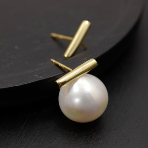925 Sterling Silver OR Gold Vermeil Bar Post Earring Findings, DIY Earring Mount,Half Drilled Pearl Stud Earring Blank Settings (451-EF)