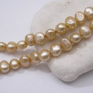7-8mm Beautiful Lustrous Champagne Color Freshwater Nugget Potato Pearl Beads, Genuine Cultured Irregular Freshwater Nugget Pearls (297-FP)