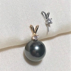 Solid 18K Gold / White Gold Rabbit Ear Drop Pendant Setting w/CZ for Half Drilled Pearls,Pearl Peg Pendant Bail,Pearl Pendant Mounts(NK-620)