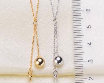 Sterling Silver Pearl Drop Pendant Setting with Adjustable Chain - DIY Jewelry Making Finding Mounts Supply for Half Drilled Beads (5066-NK)