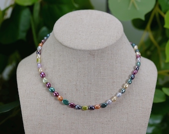 Multi-Color Freshwater Pearl Necklace: Adjustable Sterling Silver Clasp (3187-NK)