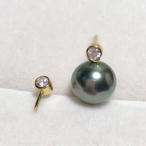 925 Sterling Silver/Gold Stud Earring Setting with 3mm Cubic Zirconia,Half Drilled Pearls DIY Earring Findings,Pearl Earring Mounts(EF-509)