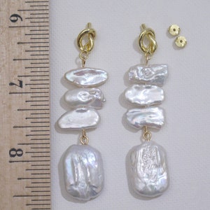 Genuine Natural White Freshwater Pearl w/925 Sterling Gold Post Earring,Pearl Dangle Earring,Designers Natural Pearl Bridal Earring6122-ER image 10