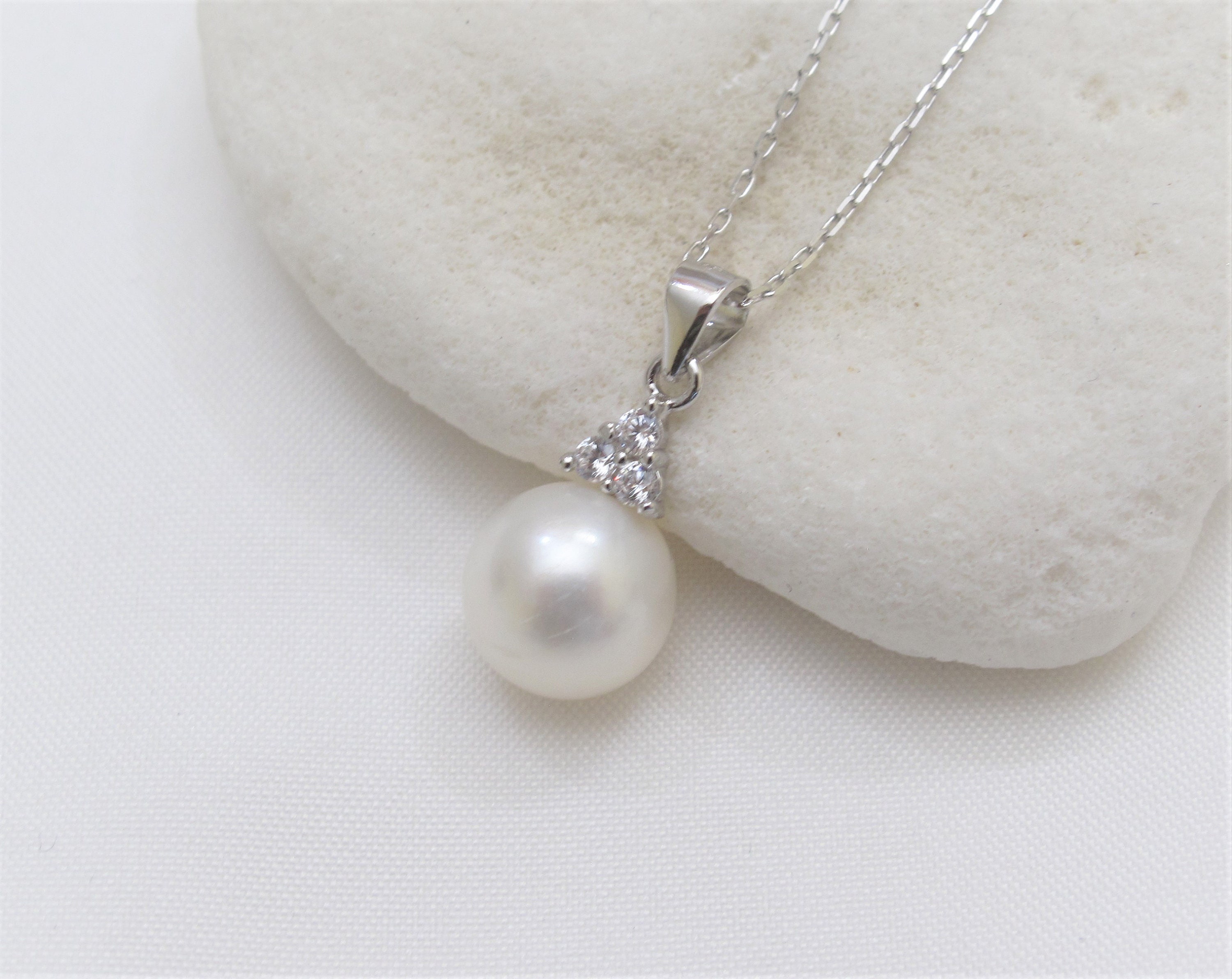 Natural Pearl Necklace W/925 Sterling Silver Chain,genuine Round