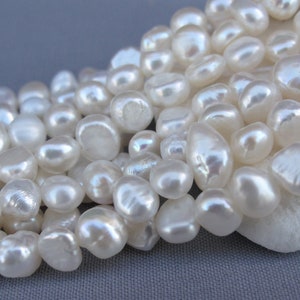 7-8mm White Potato Pearl Beads: Genuine Natural Freshwater Nugget Strand, DIY Jewelry, Craft Making Supplies (099A-FP)