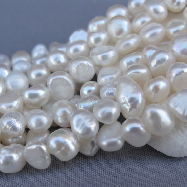 Cuentas de perlas de pepita de patata blanca natural de 7-8 mm, cuentas de perlas de agua dulce genuinas de alto brillo, perlas de pepita de patata blanca cultivadas naturales(099A-FP)